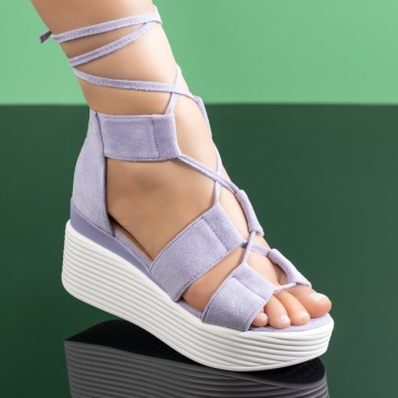 Sandale dama mov suede cu platforma si inchidere snur ZLZ03996, 2, elaza.ro