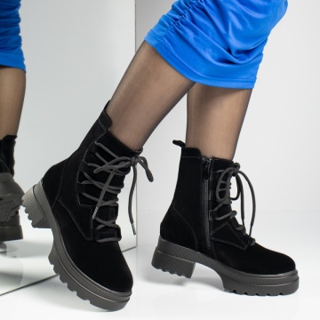 Bocanci dama cu siret si fermoar negru suede ZLZ12630, 2, elaza.ro
