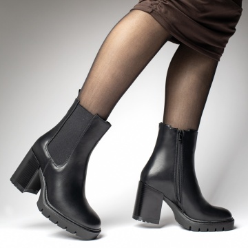 Cizme scurte dama cu toc gros si insertie de material elastic negre ZLZ12349, 2, elaza.ro