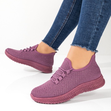 Espadrile sport dama cu siret si strasuri din material textil mov ZLZ10998, 2, elaza.ro