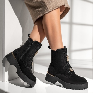 Ghete dama cu accesorii decorative negru suede ZLZ12791, 1, elaza.ro