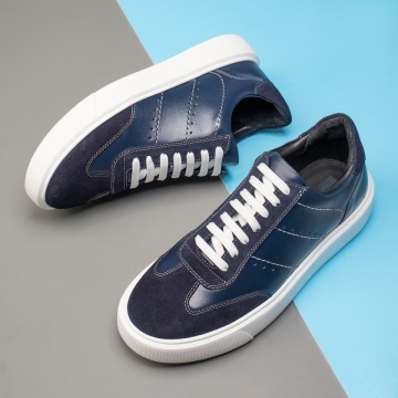 Pantofi casual barbati din Piele Naturala albastri cu talpa alba ZLZ11912, 2, elaza.ro