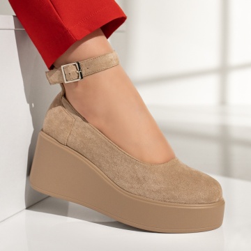 Pantofi casual cu platforma si bareta bej suede ZLZ12965, 2, elaza.ro