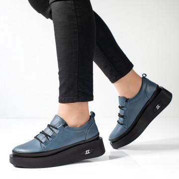 Pantofi casual dama albastri din Piele naturala ZLZ11125, 2, elaza.ro