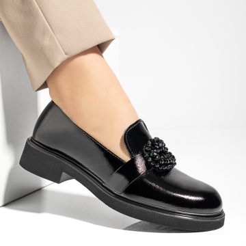 Pantofi casual dama cu accesoriu decorativ negri din Piele naturala ZLZ09917, 2, elaza.ro