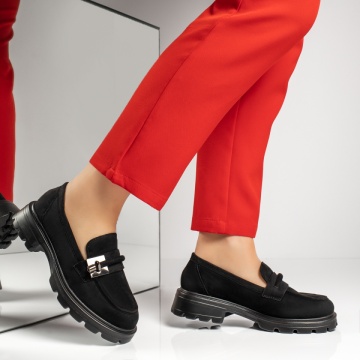 Pantofi casual dama cu accesoriu decorativ negru suede ZLZ13366, 2, elaza.ro
