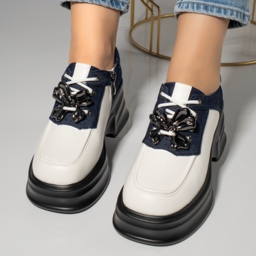 Pantofi casual dama cu fermoar si platforma alb cu albastru inchis ZLZ12094, 2, elaza.ro