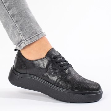 Pantofi casual dama cu siret si talpa groasa negri din Piele naturala ZLZ11132, 3, elaza.ro