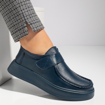 Pantofi casual dama cu talpa joasa albastri din Piele naturala ZLZ12285, 1, elaza.ro