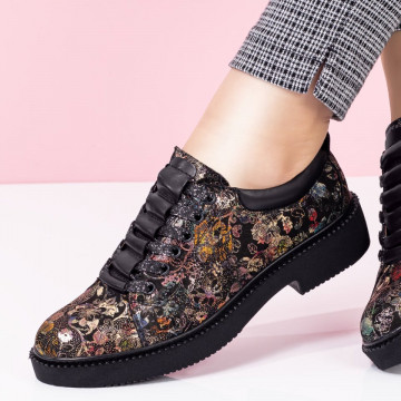 Pantofi dama casual negri cu impimeu din Piele naturala ZLZ03552, 2, elaza.ro