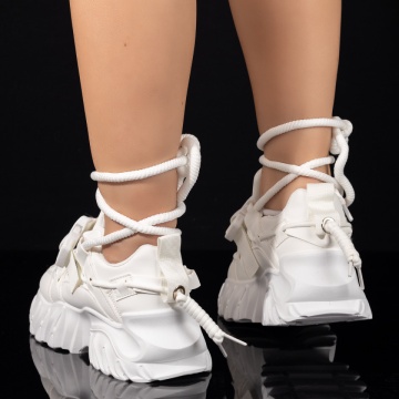 Pantofi sport dama albi cu talpa groasa si catarama decorativa ZLZ03119, 2, elaza.ro