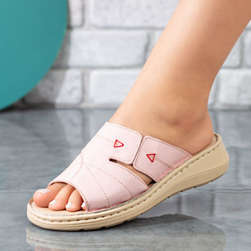 Papuci dama cu insertie de material elastic roz din Piele naturala ZLZ08759, 2, elaza.ro