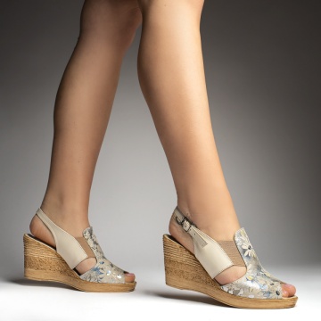 Sandale dama cu platforma si model floral bej din Piele naturala ZLZ13430, 1, elaza.ro