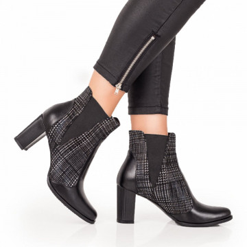 Botine cu toc dama negre cu model tip caro si insertie de material elastic ZLZ07313, 2, elaza.ro