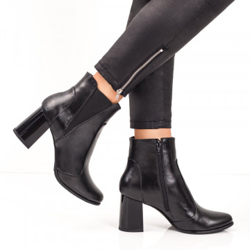 Botine dama negre cu toc si insertie de material elastic din Piele naturala ZLZ07313, 2, elaza.ro