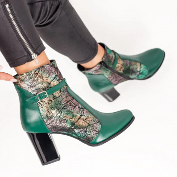 Botine verzi cu toc gros si fermoar dama cu model din Piele naturala ZLZ07493, 2, elaza.ro