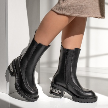 Cizme dama cu insertii de material elastic negre ZLZ02774, 2, elaza.ro