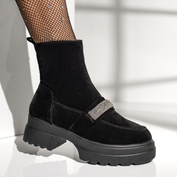Ghete dama cu talpa groasa si aplicatii cu strasuri negru suede ZLZ12629, 1, elaza.ro