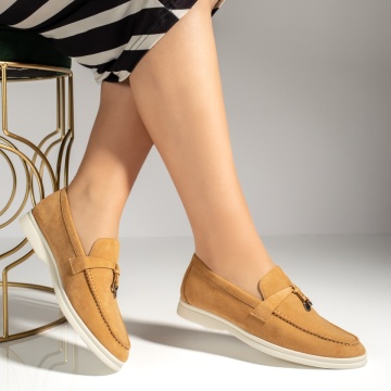 Mocasini dama cu accesoriu decorativ galben suede din Piele naturala ZLZ13276, 2, elaza.ro