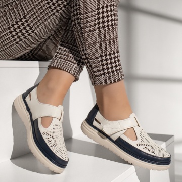 Pantofi casual dama cu perforatii si inchidere cu scai alb cu albastru ZLZ13323, 1, elaza.ro