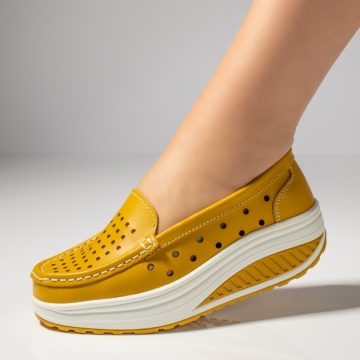 Pantofi casual dama cu platforma si perforatii galbeni din Piele naturala ZLZ03748, 2, elaza.ro