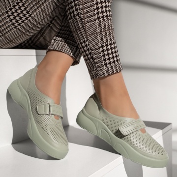 Pantofi casual dama cu talpa groasa si inchidere cu scai verzi ZLZ13379, 1, elaza.ro
