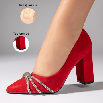 Pantofi cu toc gros si varf ascutit rosii dama ZLZ10990, 1, elaza.ro