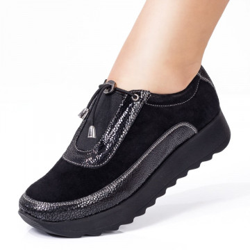 Pantofi dama casual negri suede cu sclipici din Piele naturala ZLZ00300, 1, elaza.ro