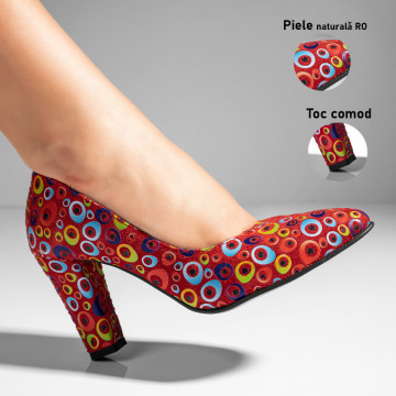 Pantofi dama cu toc gros cu print multicolor suede din Piele naturala ZLZ10220, 1, elaza.ro