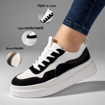 Pantofi sport albi cu negru si talpa groasa dama ZLZ09908, 1, elaza.ro