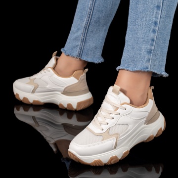 Pantofi sport dama cu talpa groasa alb cu bej ZLZ09905, 1, elaza.ro