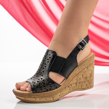 Sandale dama cu platforma si perforatii negre din Piele naturala ZLZ09416, 1, elaza.ro