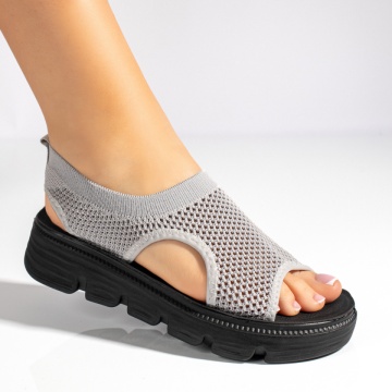 Sandale dama cu talpa groasa din material textil gri ZLZ11368, 2, elaza.ro