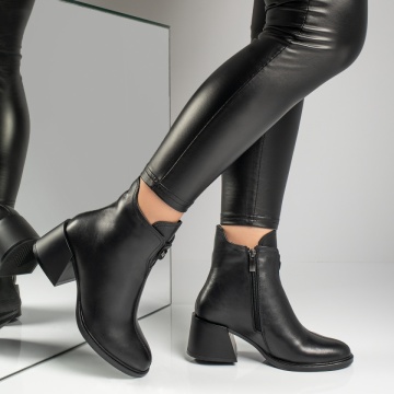 Botine dama cu toc gros negre din Piele naturala ZLZ12324, 1, elaza.ro