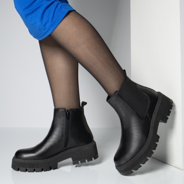Ghete dama cu insertie de material elastic negre din Piele naturala ZLZ10885, 1, elaza.ro