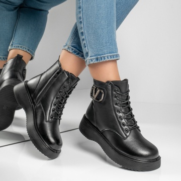 Ghete dama cu siret si accesorii metalice negre ZLZ12336, 2, elaza.ro