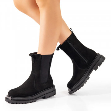 Ghete dama negre suede cu fermoar si elastic din Piele naturala ZLZ10797, 2, elaza.ro