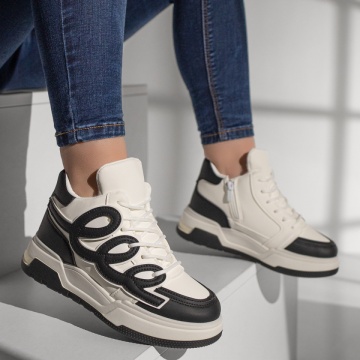 Ghete sport dama cu fermoar alb cu negru ZLZ10857, 2, elaza.ro