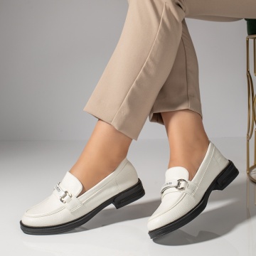 Mocasini dama albi cu accesoriu metalic ZLZ10048, 2, elaza.ro
