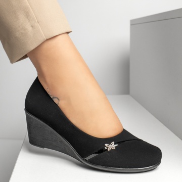 Pantofi casual cu platforma dama si accesoriu decorativ negru suede ZLZ13257, 1, elaza.ro