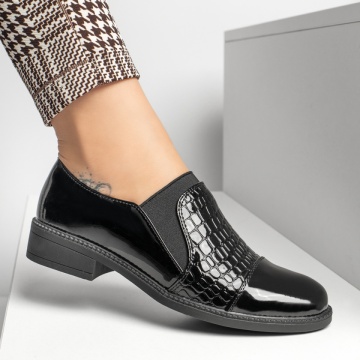 Pantofi casual dama cu insertie de material elastic si aspect lucios negri ZLZ13096, 1, elaza.ro