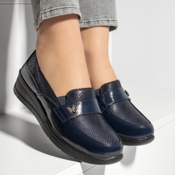 Pantofi casual dama cu platforma si accesoriu metalic albastri ZLZ13154, 2, elaza.ro