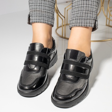 Pantofi casual dama cu platforma si inchidere cu scai gri cu negru luciosi ZLZ11943, 2, elaza.ro