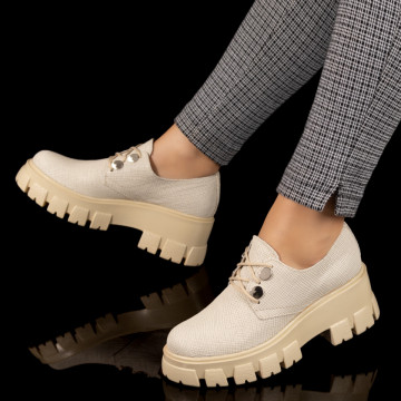 Pantofi casual dama cu talpa groasa bej din Piele naturala ZLZ09918, 1, elaza.ro