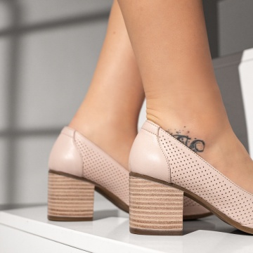Pantofi cu toc gros dama roz din Piele naturala ZLZ13405, 2, elaza.ro