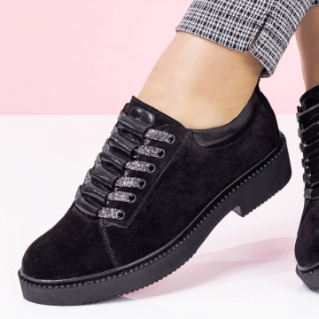 Pantofi dama casual negru suede din Piele naturala ZLZ03552, 2, elaza.ro