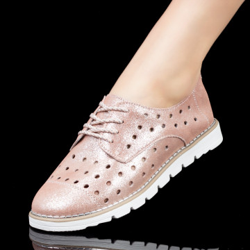 Pantofi dama casual roz cu perforatii din Piele ZLZ04477, 1, elaza.ro