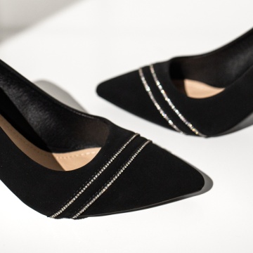 Pantofi dama cu toc si pietre aplicate negru suede ZLZ13937, 2, elaza.ro