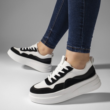 Pantofi sport albi cu negru si talpa groasa dama ZLZ09908, 2, elaza.ro