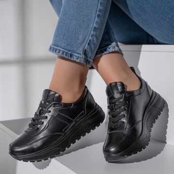 Pantofi sport dama cu siret negri din Piele naturala ZLZ12092, 1, elaza.ro
